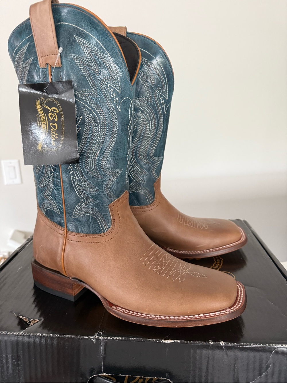 Leather Cowboy Boots | J.B. Dillon Brown Leather Western Boots